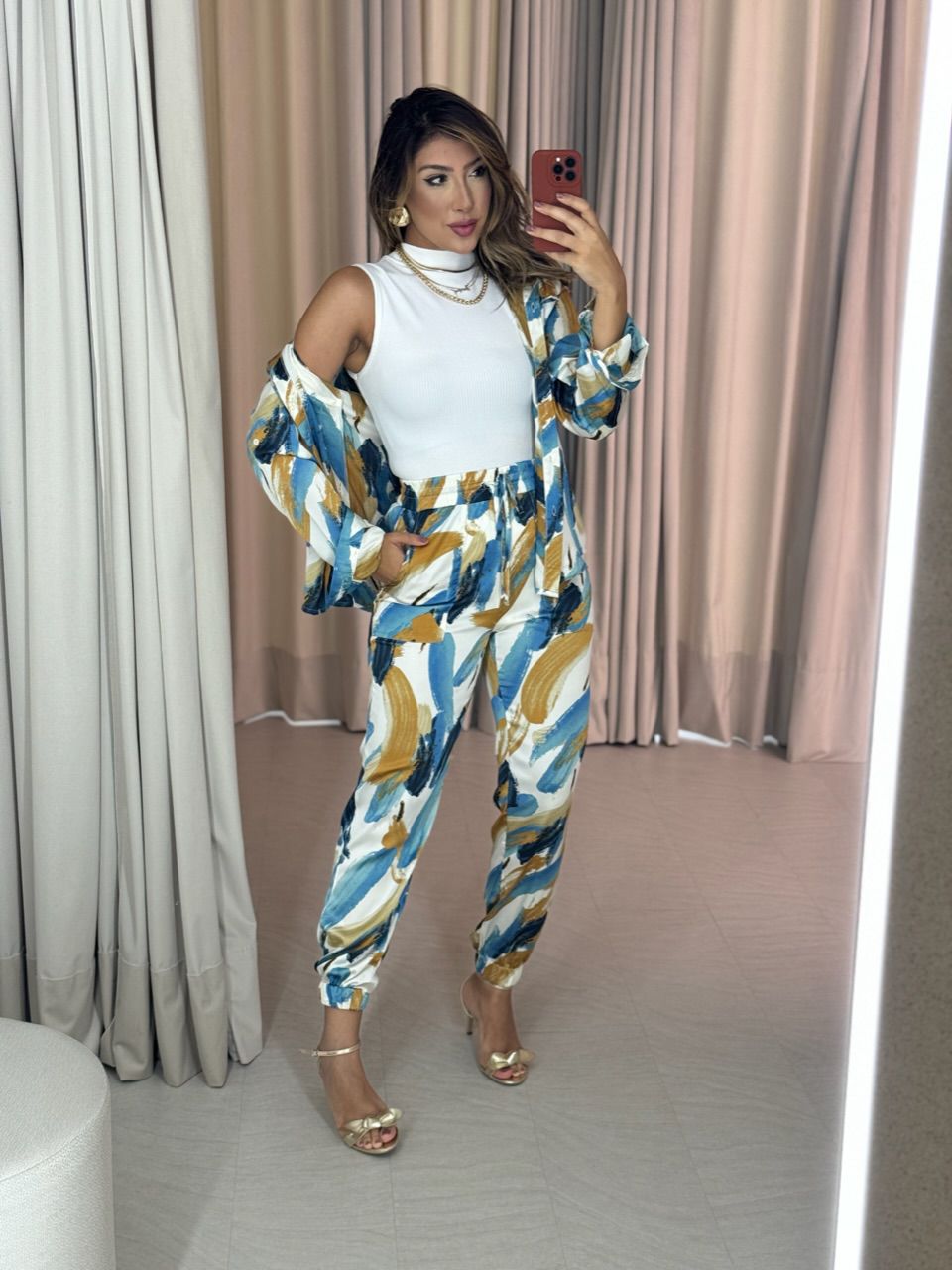 CALÇA JOGGER NINA ESTAMPADA AZUL CLARO