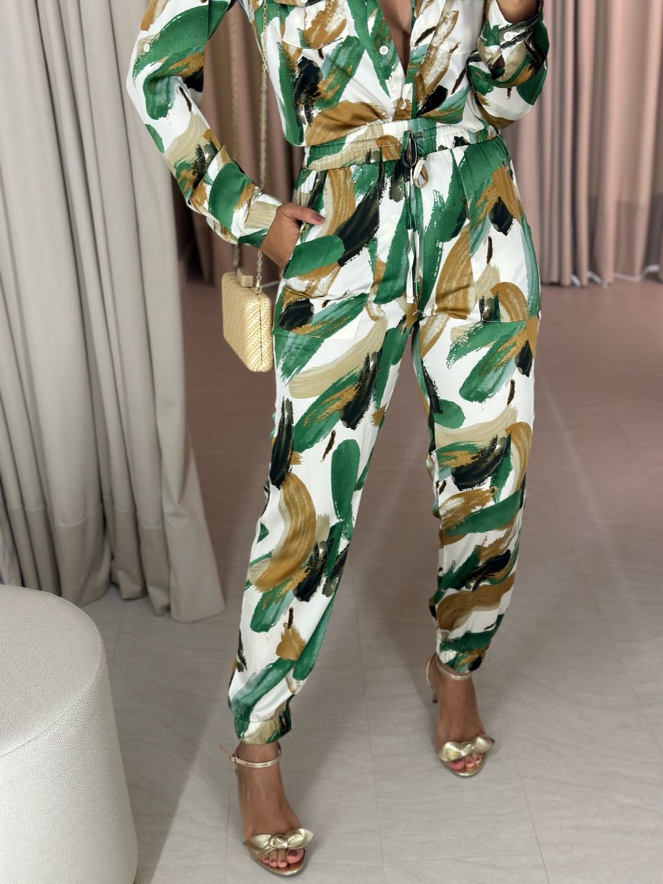 CALÇA JOGGER NINA ESTAMPADA VERDE