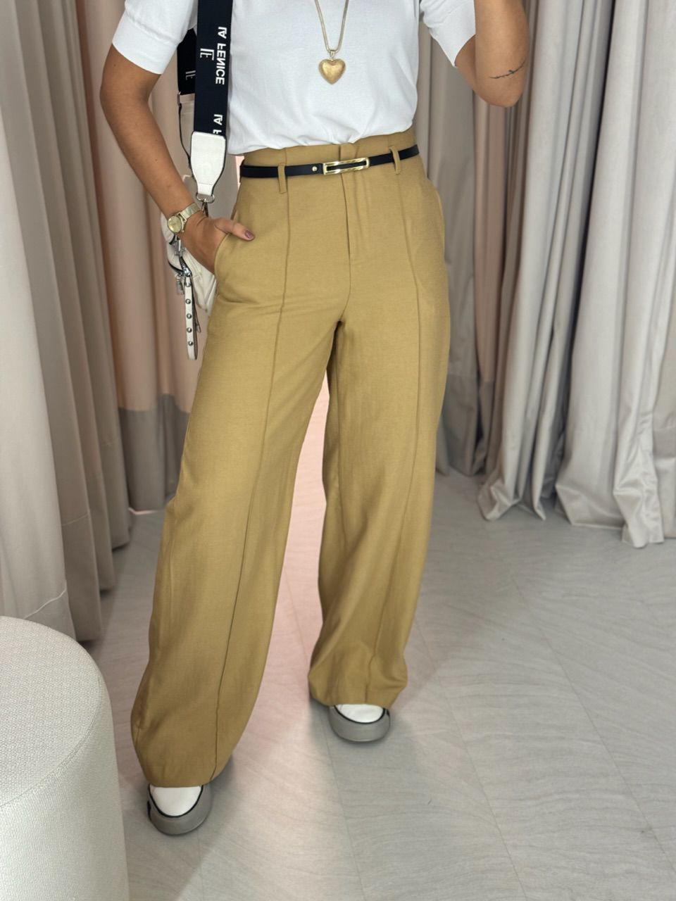 CALÇA JÚLIA PANTALONA mostarda - 0049740051 - CAROLLA FERRARO