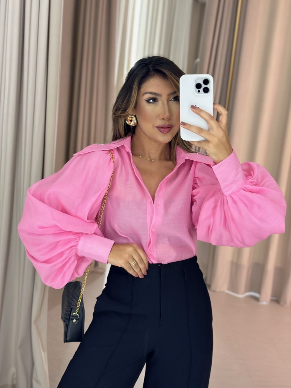 CAMISA ANA LAURA BUFANTE ROSA - 0050990031 - CAROLLA FERRARO