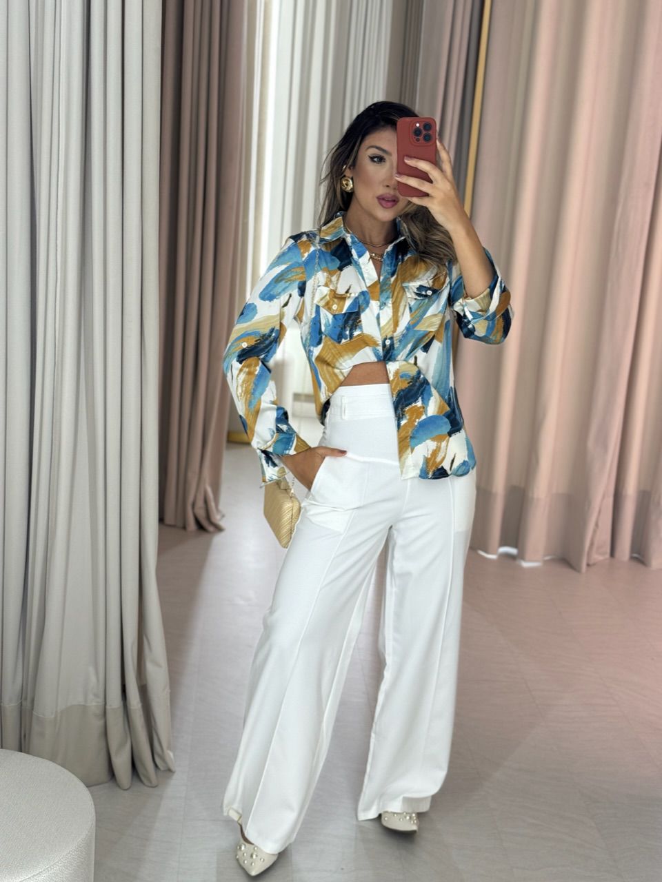 CAMISA RAQUEL ESTAMPADA AZUL CLARO