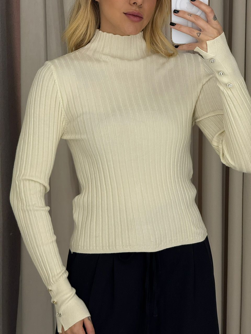 BLUSA ANA VITÓRIA TRICOT MANGA MARFIM