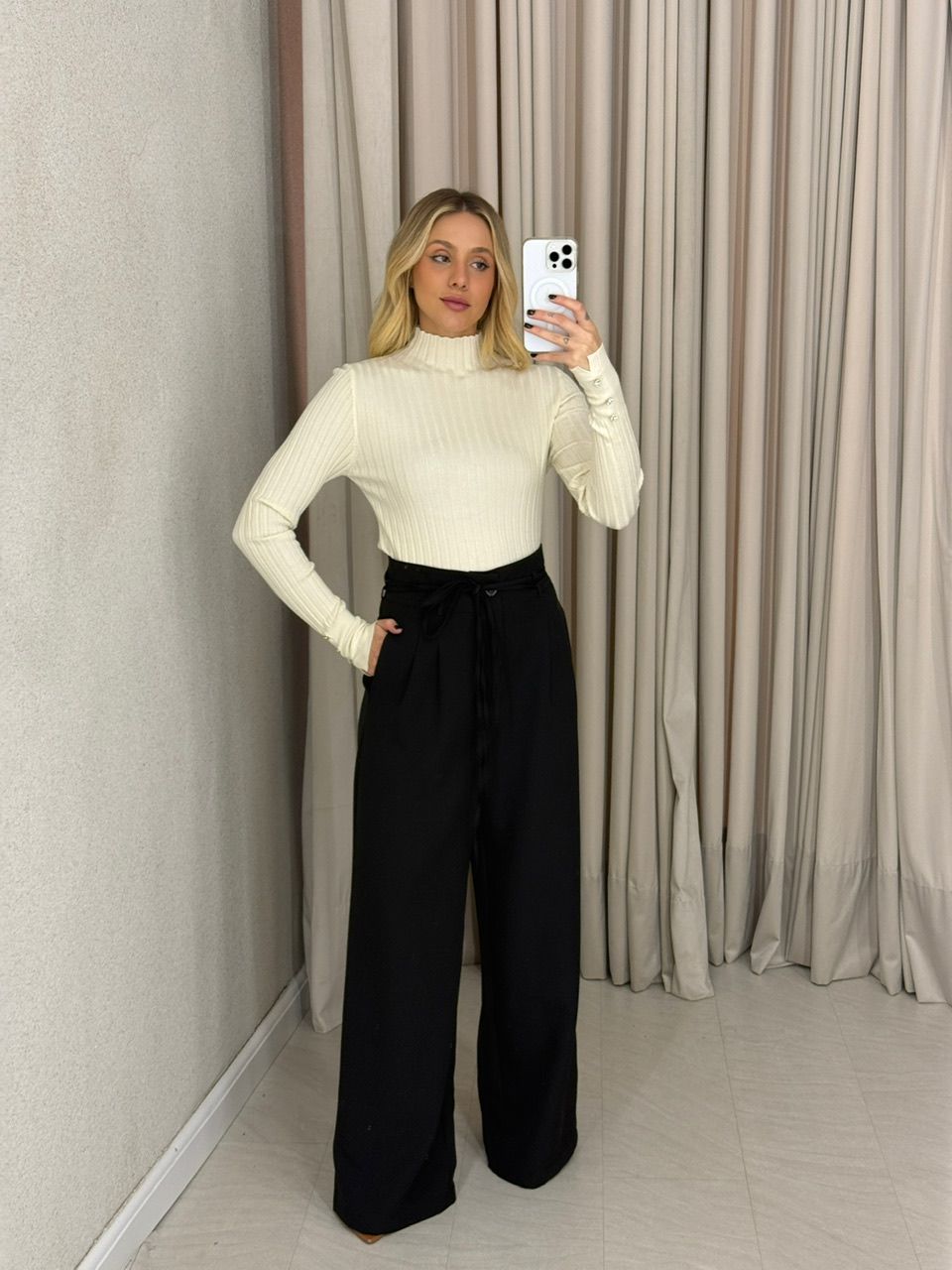 BLUSA ANA VITÓRIA TRICOT MANGA MARFIM