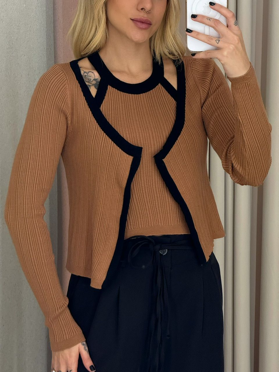 CONJUNTO SERENA TRICOT MANGA CARAMELO