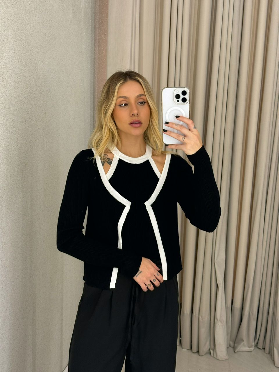 CONJUNTO SERENA TRICOT MANGA PRETO