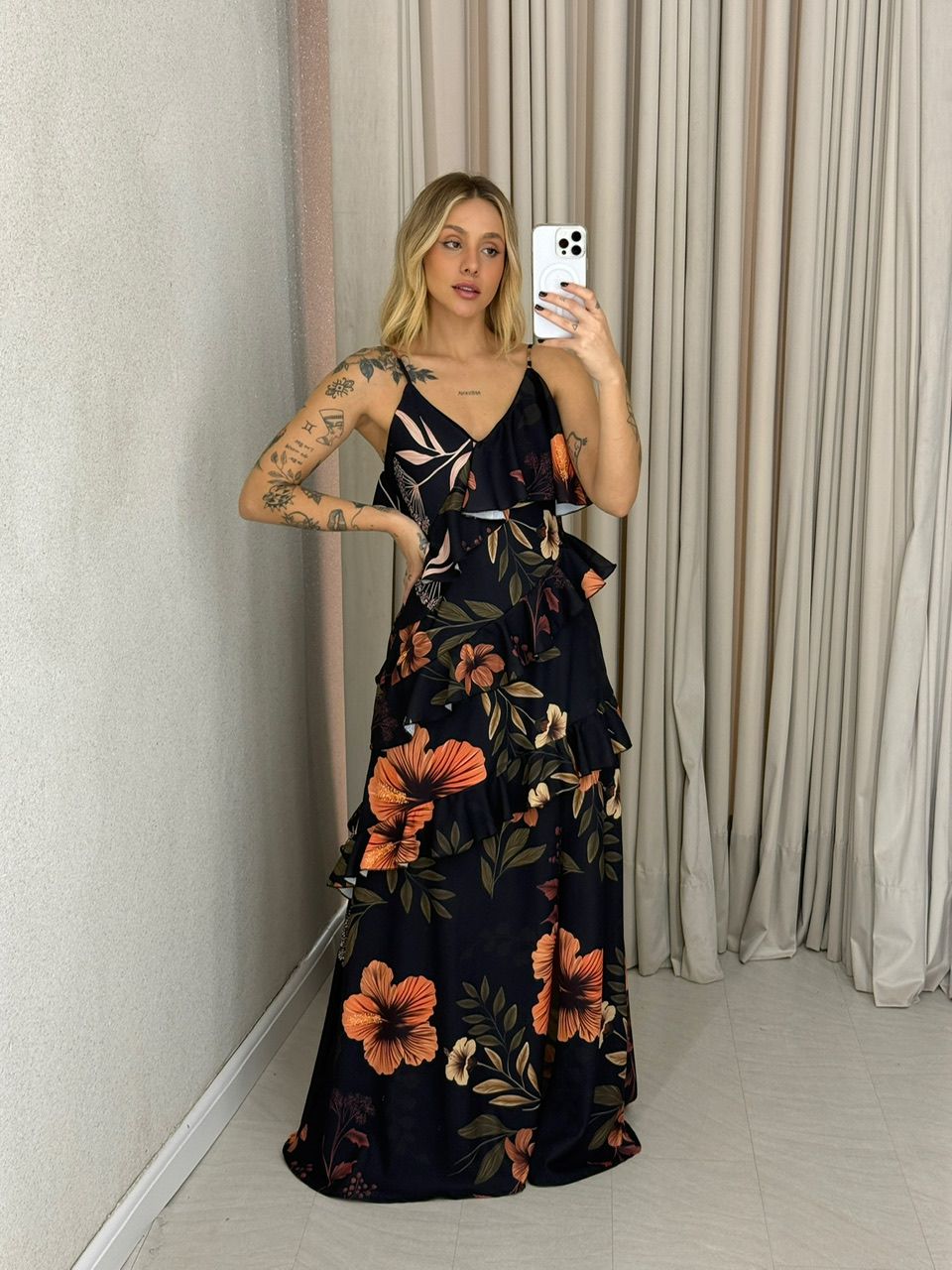 VESTIDO JAMILE LONGO ESTAMPADO - 0063360080 - CAROLLA FERRARO