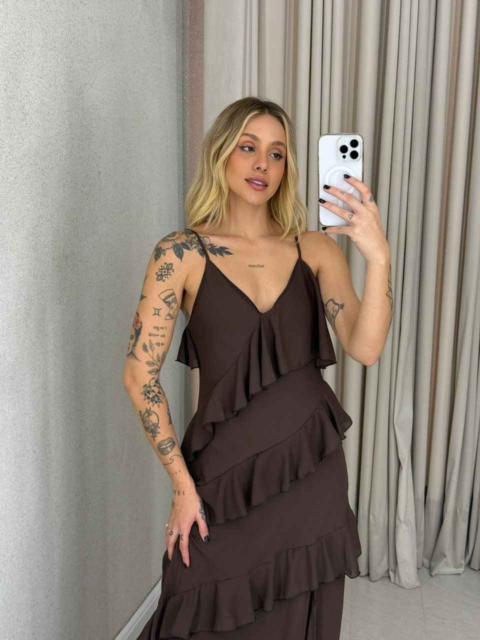 VESTIDO JAMILE LONGO MARROM