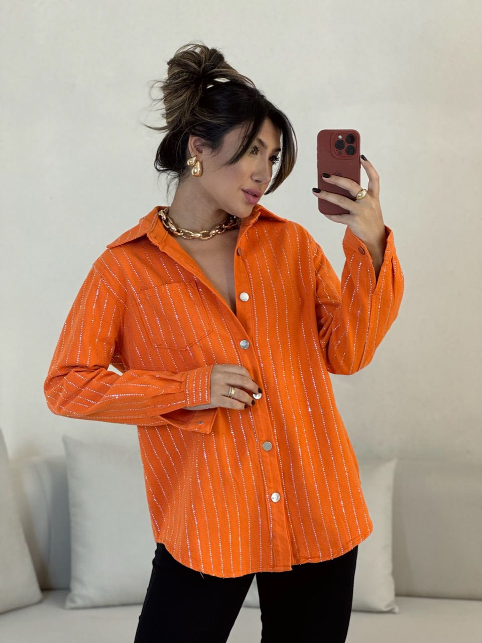 CAMISA MELISSA BRILHO LARANJA - 0052970068 - CAROLLA FERRARO