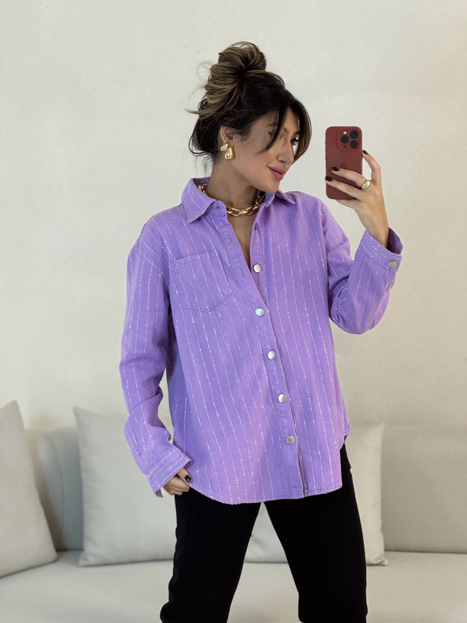 CAMISA MELISSA BRILHO LILÁS - 0052970065 - CAROLLA FERRARO