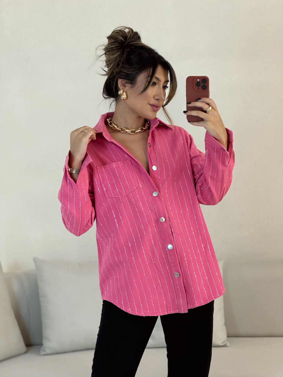 CAMISA MELISSA BRILHO ROSA - 0052970031 - CAROLLA FERRARO