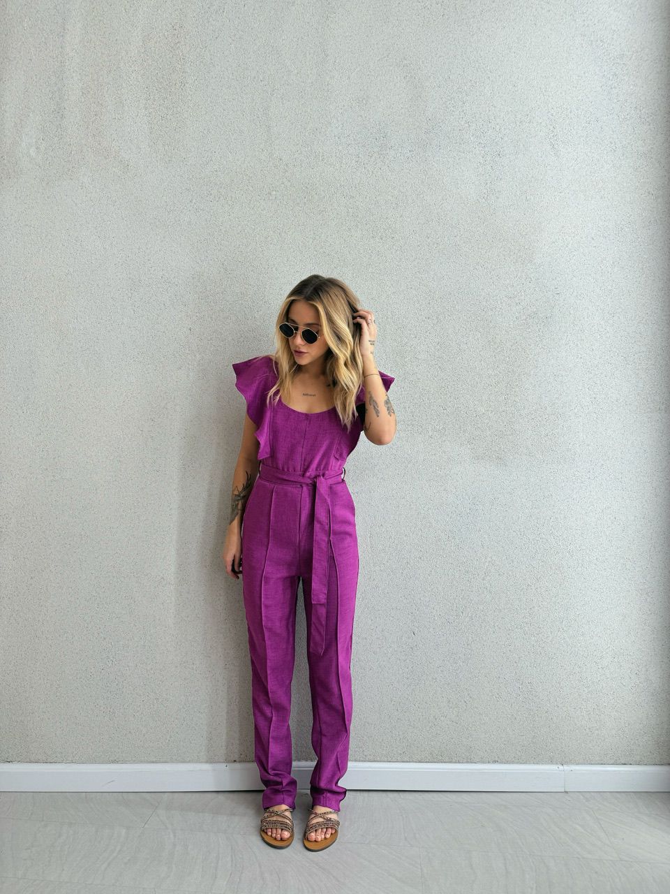 MACACÃO BEATRIZ LINHO FUCSIA - 0054060120 - CAROLLA FERRARO
