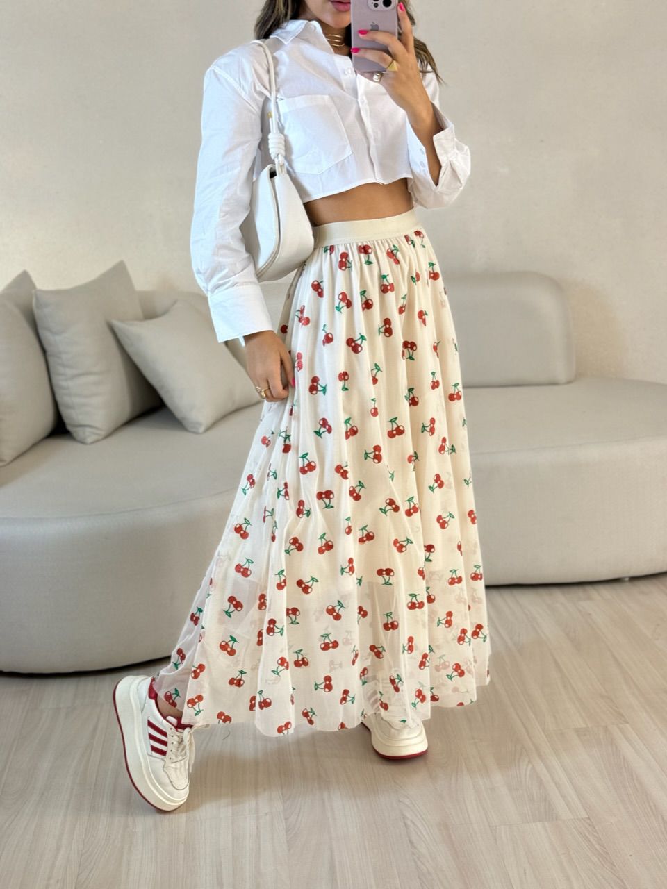 SAIA TULE CEREJA MARFIM - 0054100056 - CAROLLA FERRARO