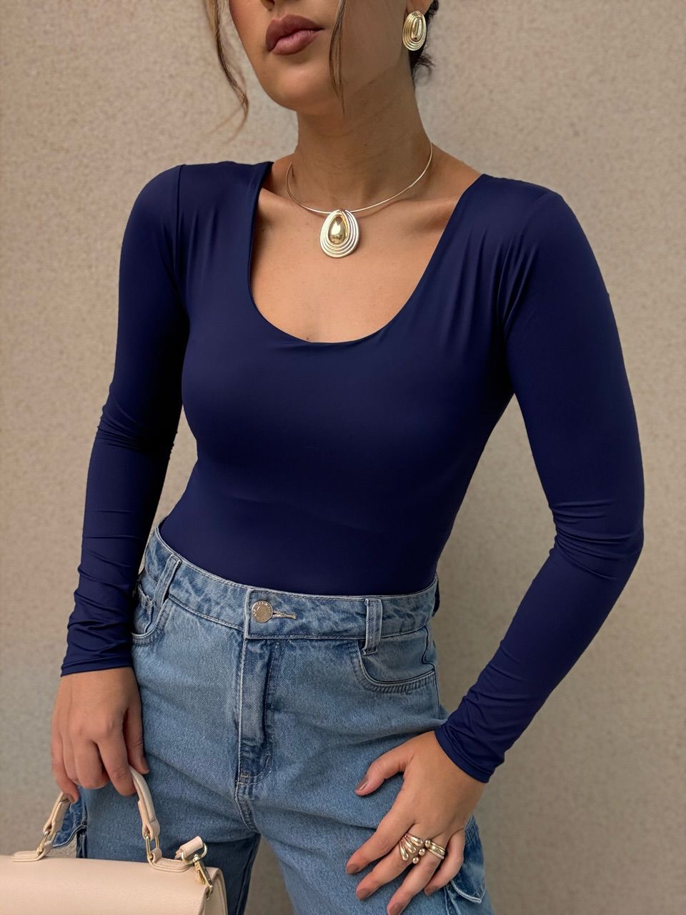 BODY GABRIELA CF MANGA LONGA MARINHO - 0066390055 - CAROLLA FERRARO