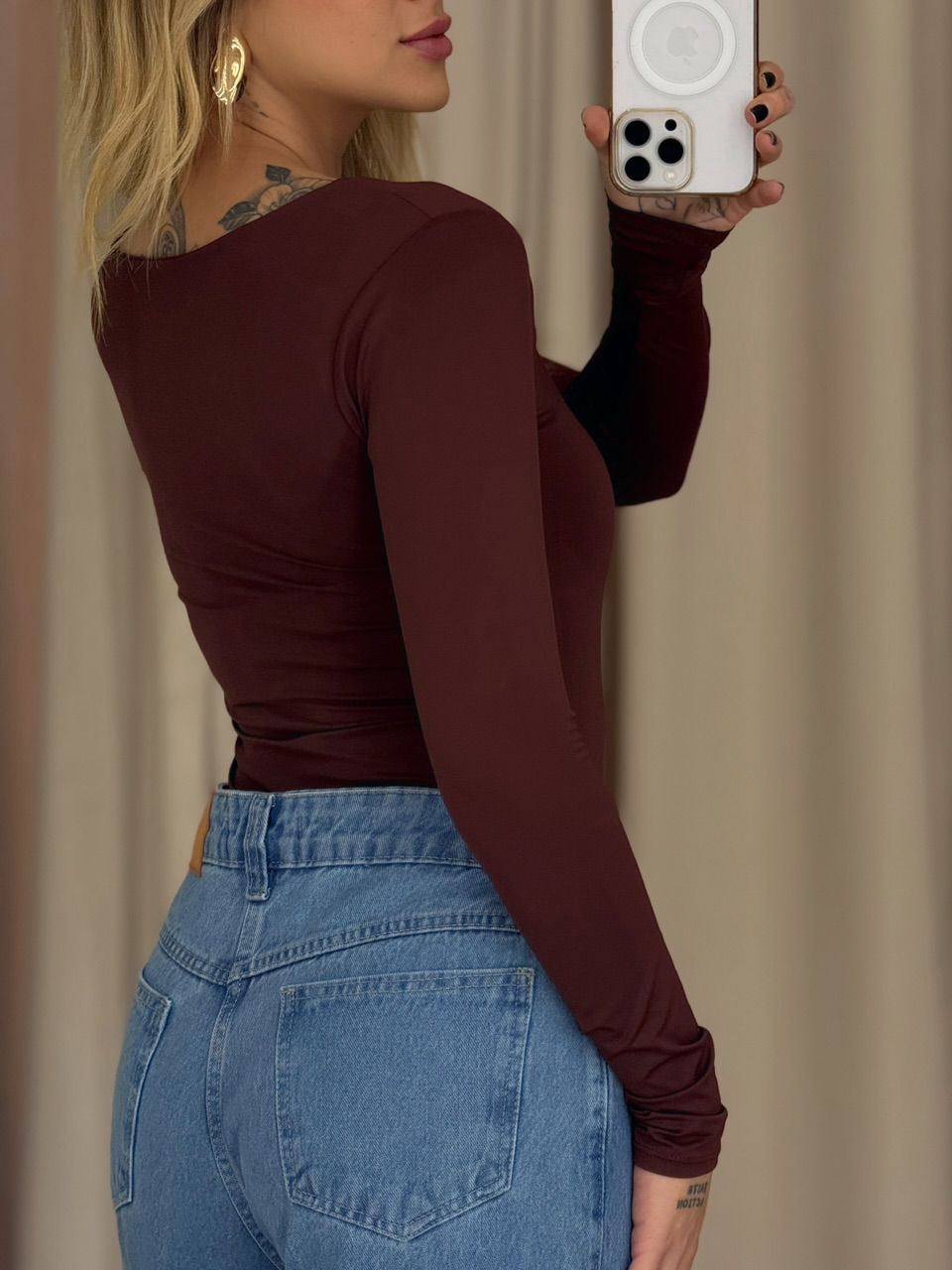 BODY GABRIELA CF MANGA LONGA MARROM
