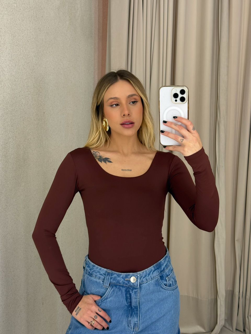 BODY GABRIELA CF MANGA LONGA MARROM
