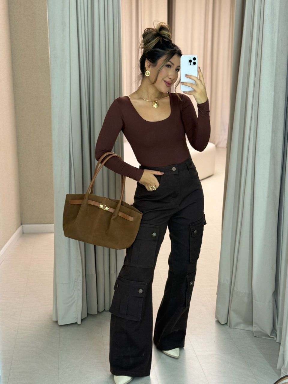 BODY GABRIELA CF MANGA LONGA MARROM