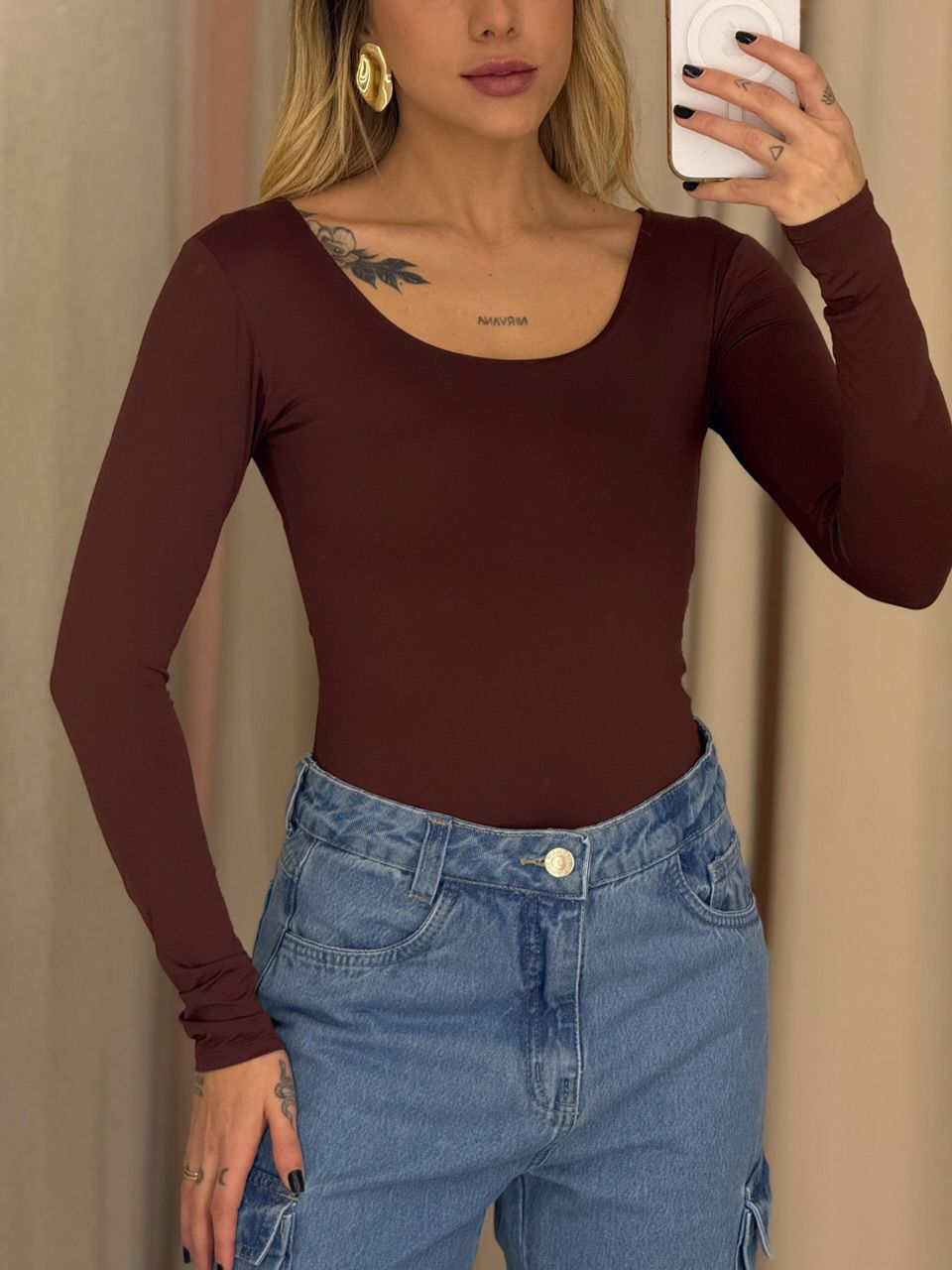BODY GABRIELA CF MANGA LONGA MARROM