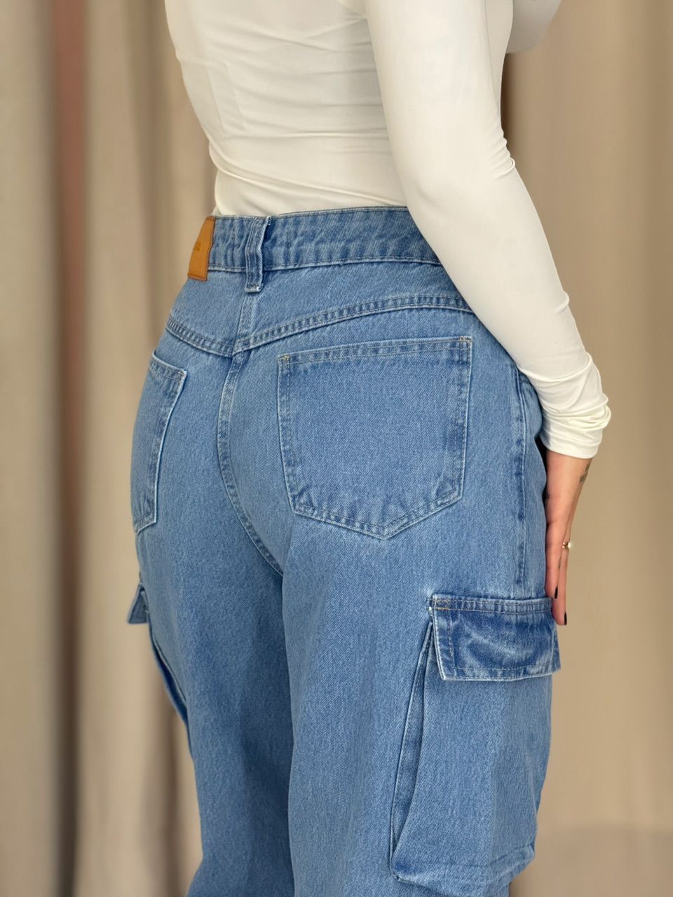 CALÇA TAIS CARGO JEANS MÉDIO