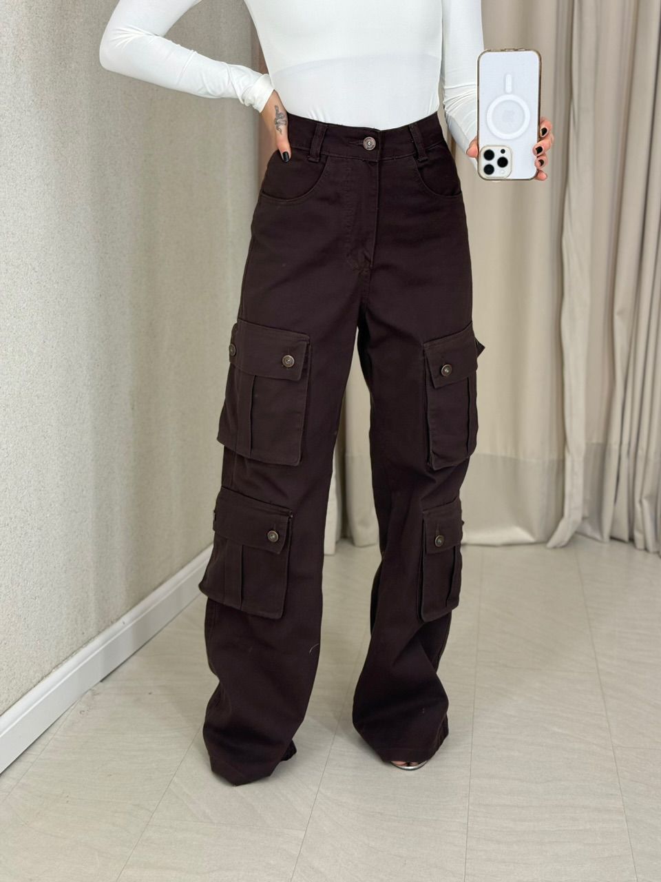 CALÇA VALÉRIA CARGO CAFÉ - 0066430160 - CAROLLA FERRARO