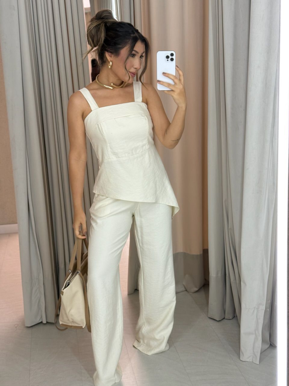 CONJUNTO CAILANY BLUSA ASSIMÉTRICA MARFIM