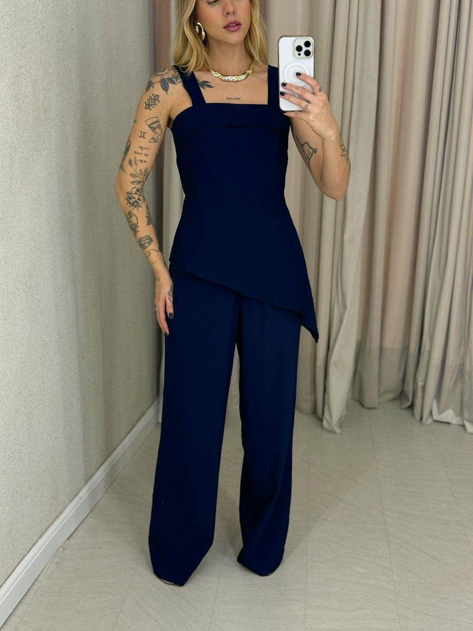 CONJUNTO CAILANY BLUSA ASSIMÉTRICA MARINHO