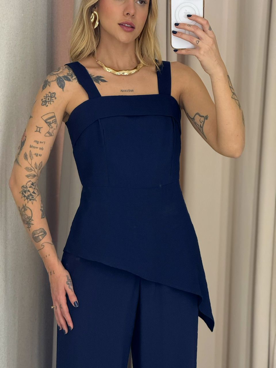 CONJUNTO CAILANY BLUSA ASSIMÉTRICA MARINHO