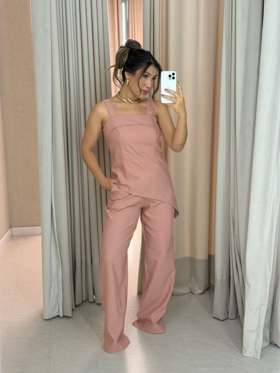 CONJUNTO CAILANY BLUSA ASSIMÉTRICA ROSÊ