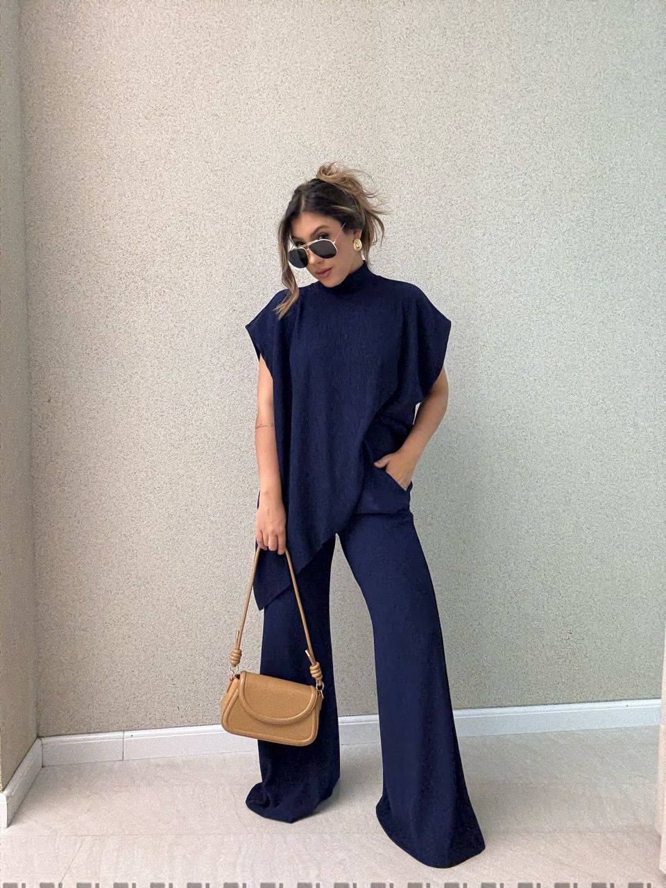 CONJUNTO MARIA JULIA BLUSA ASSIMÉTRICA marinho