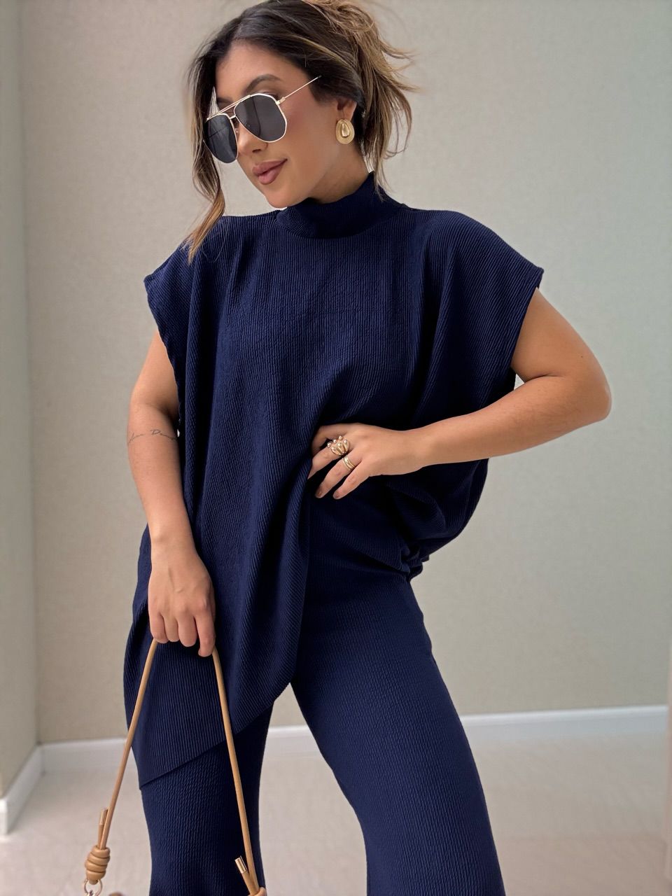 CONJUNTO MARIA JULIA BLUSA ASSIMÉTRICA marinho