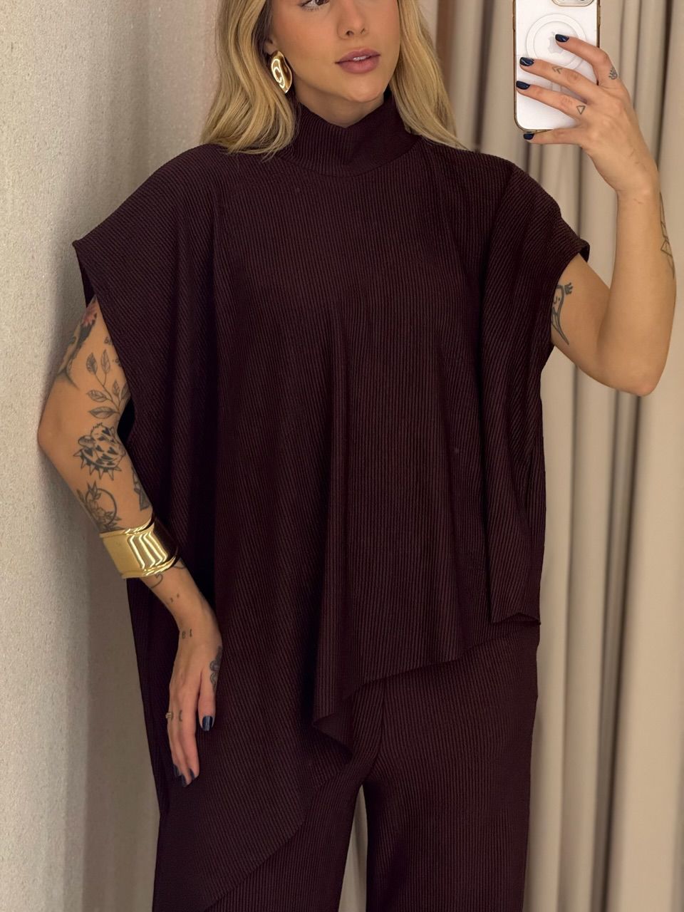 CONJUNTO MARIA JULIA BLUSA ASSIMÉTRICA CAFÉ
