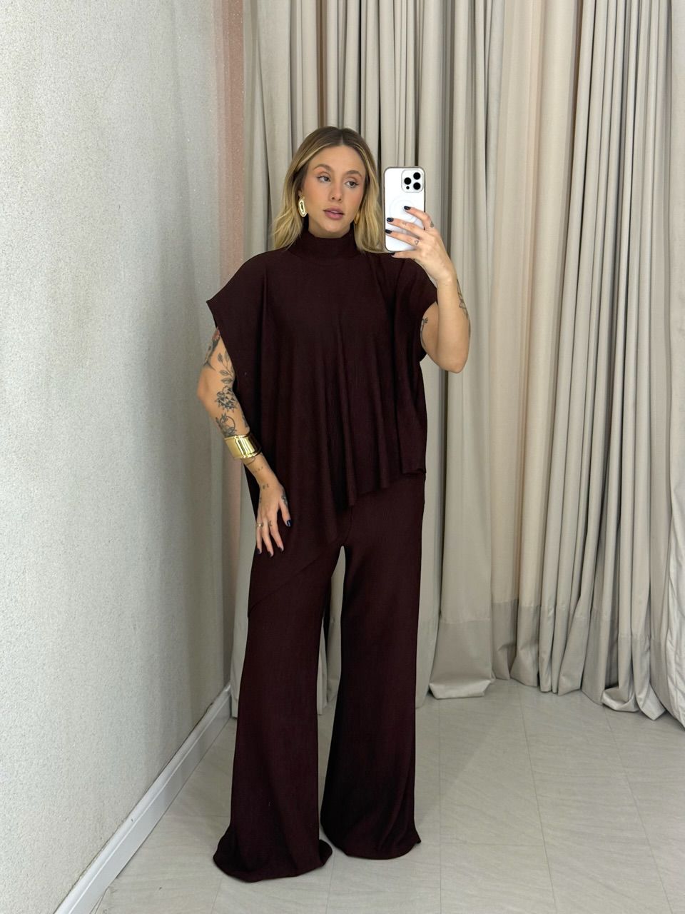 CONJUNTO MARIA JULIA BLUSA ASSIMÉTRICA CAFÉ