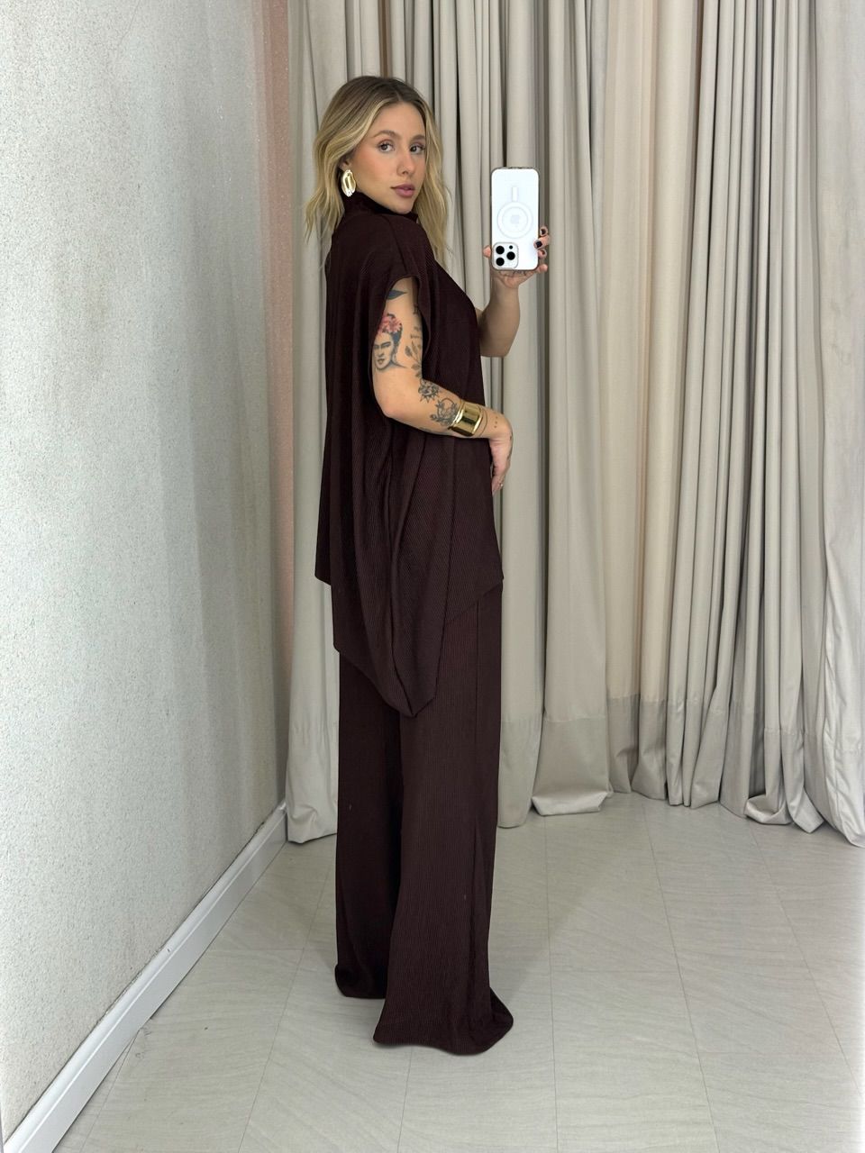 CONJUNTO MARIA JULIA BLUSA ASSIMÉTRICA CAFÉ