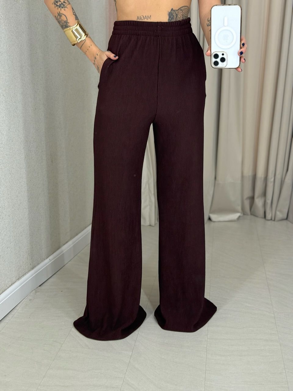 CONJUNTO MARIA JULIA BLUSA ASSIMÉTRICA CAFÉ