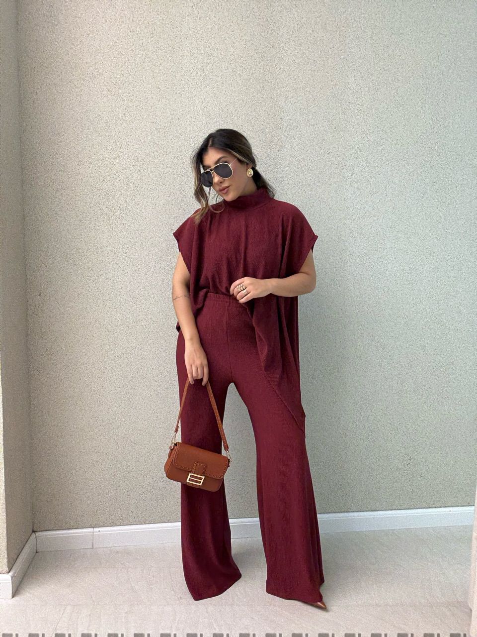 CONJUNTO MARIA JULIA BLUSA ASSIMÉTRICA VINHO