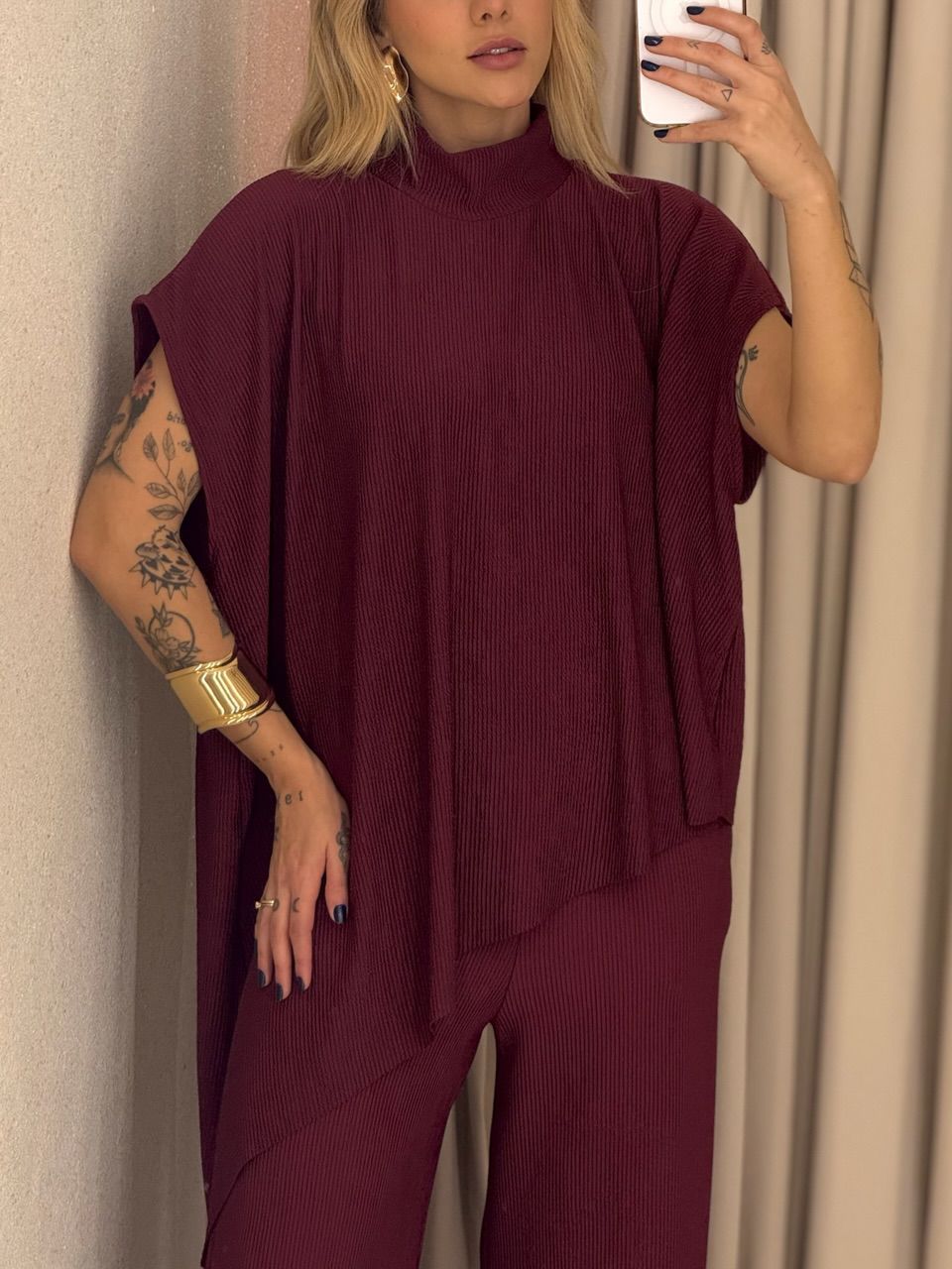 CONJUNTO MARIA JULIA BLUSA ASSIMÉTRICA VINHO