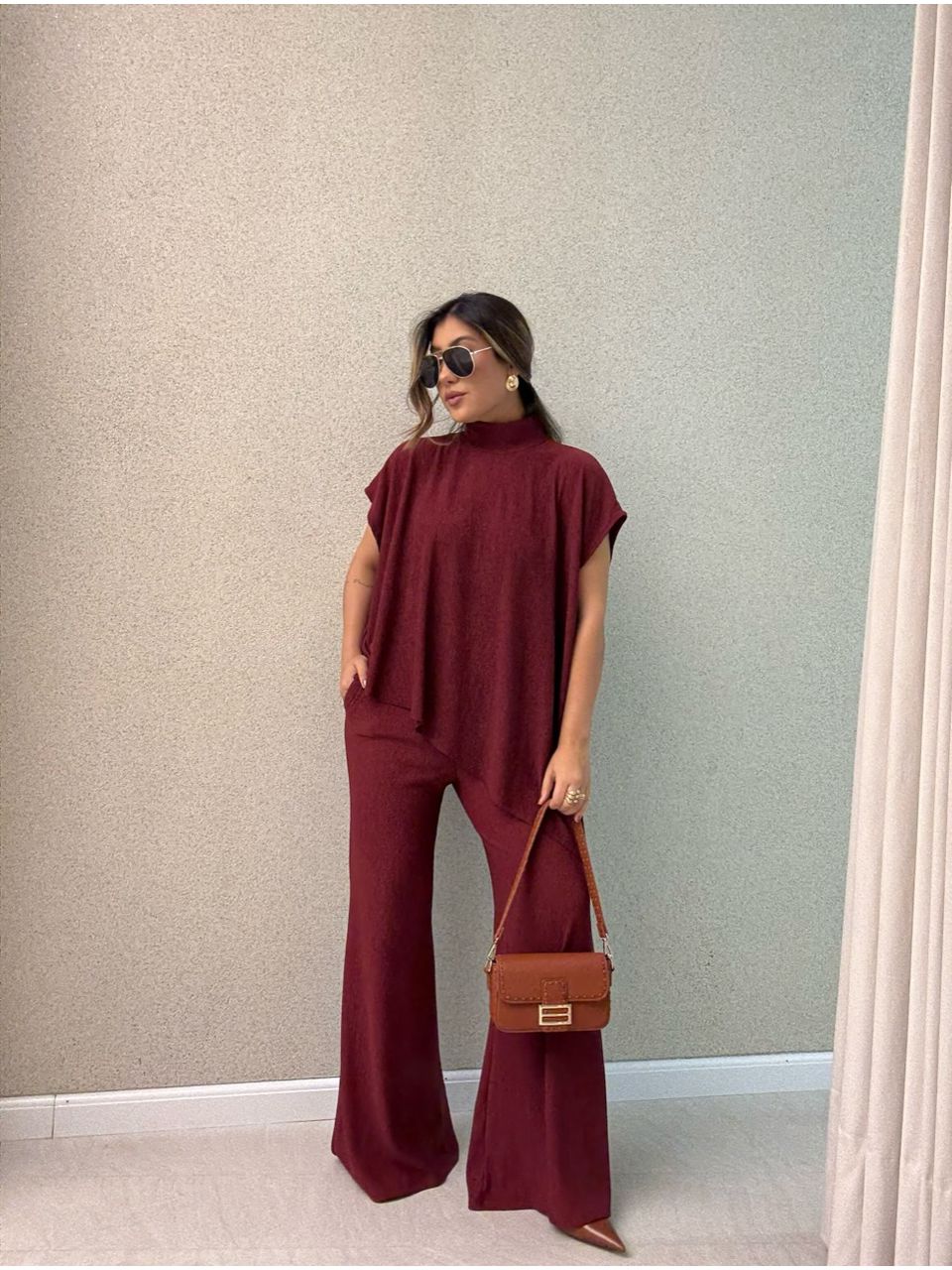 CONJUNTO MARIA JULIA BLUSA ASSIMÉTRICA VINHO - 006... - CAROLLA FERRARO