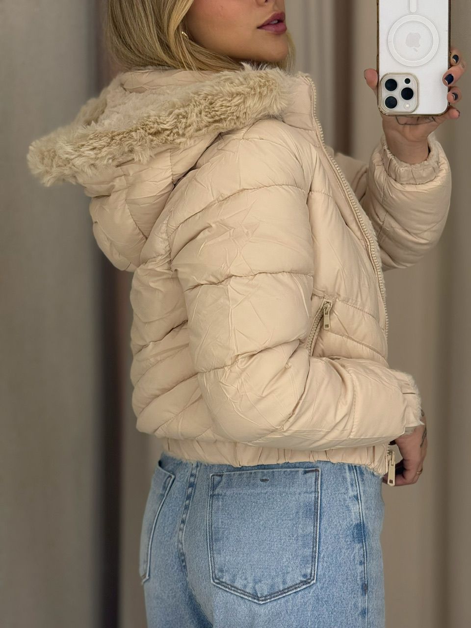 PUFFER CIBELE PELINHOS AREIA