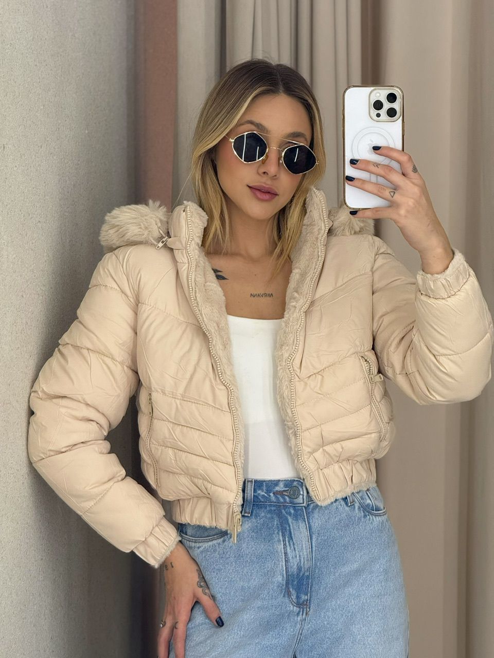 PUFFER CIBELE PELINHOS AREIA