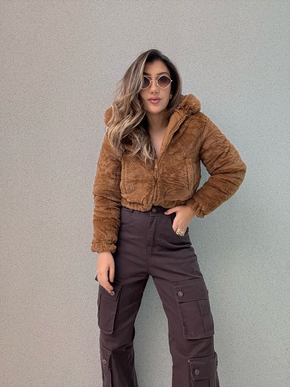 PUFFER CIBELE PELINHOS CARAMELO