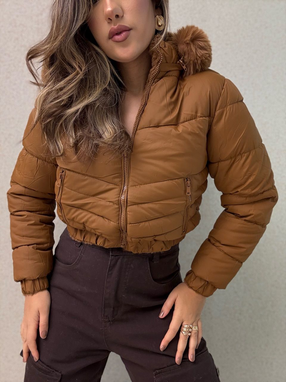 PUFFER CIBELE PELINHOS CARAMELO