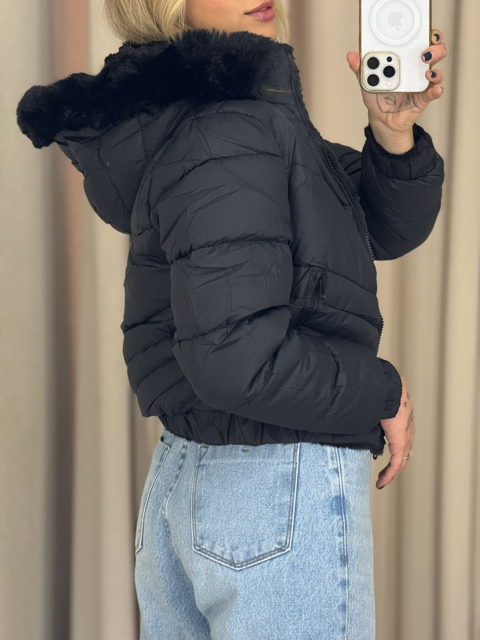 PUFFER CIBELE PELINHOS PRETA