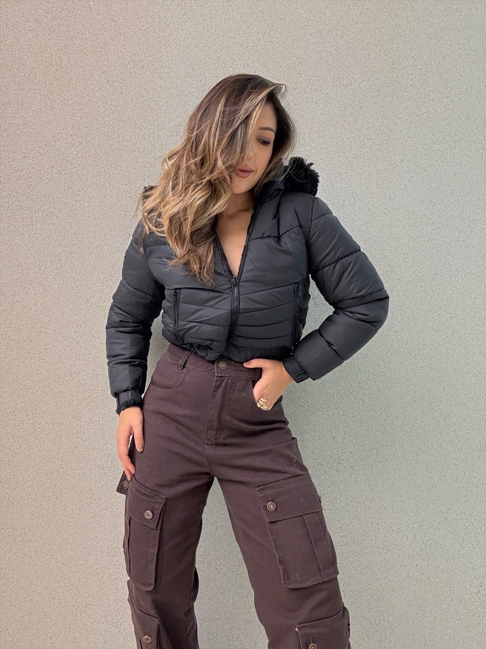 PUFFER CIBELE PELINHOS PRETA - 0066360033 - CAROLLA FERRARO