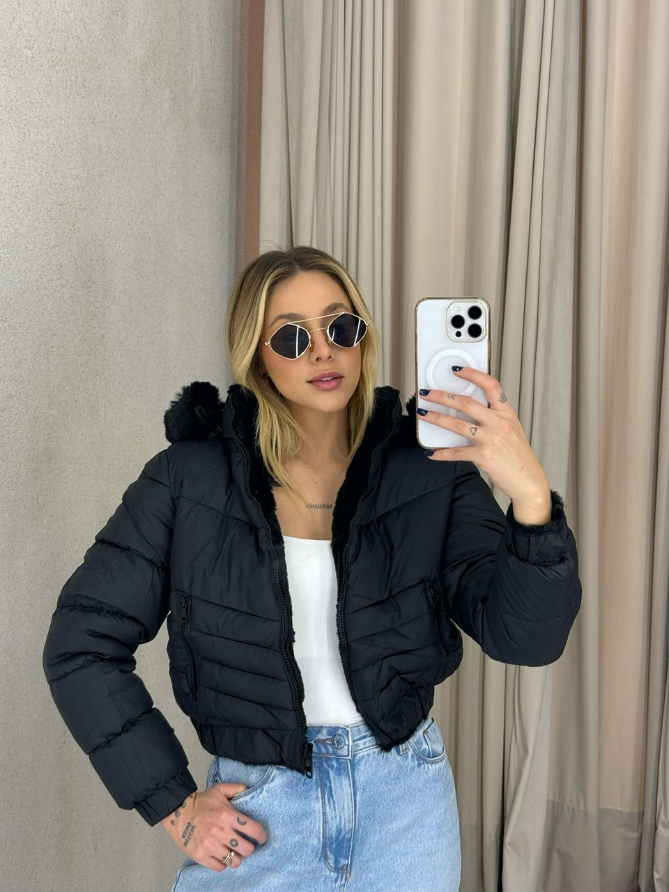 PUFFER CIBELE PELINHOS PRETA