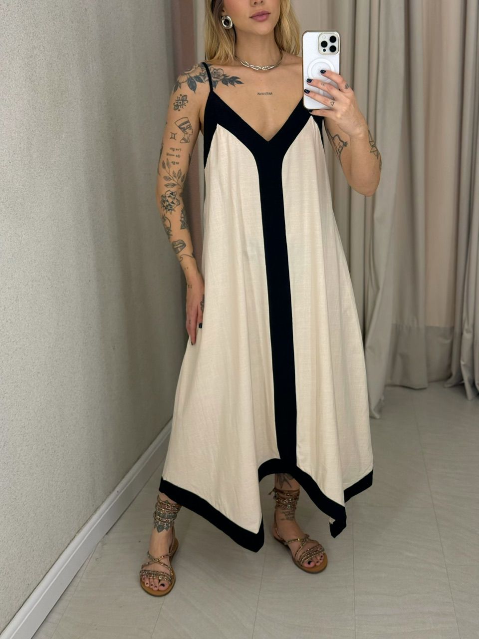 VESTIDO DALILA LINHO AREIA