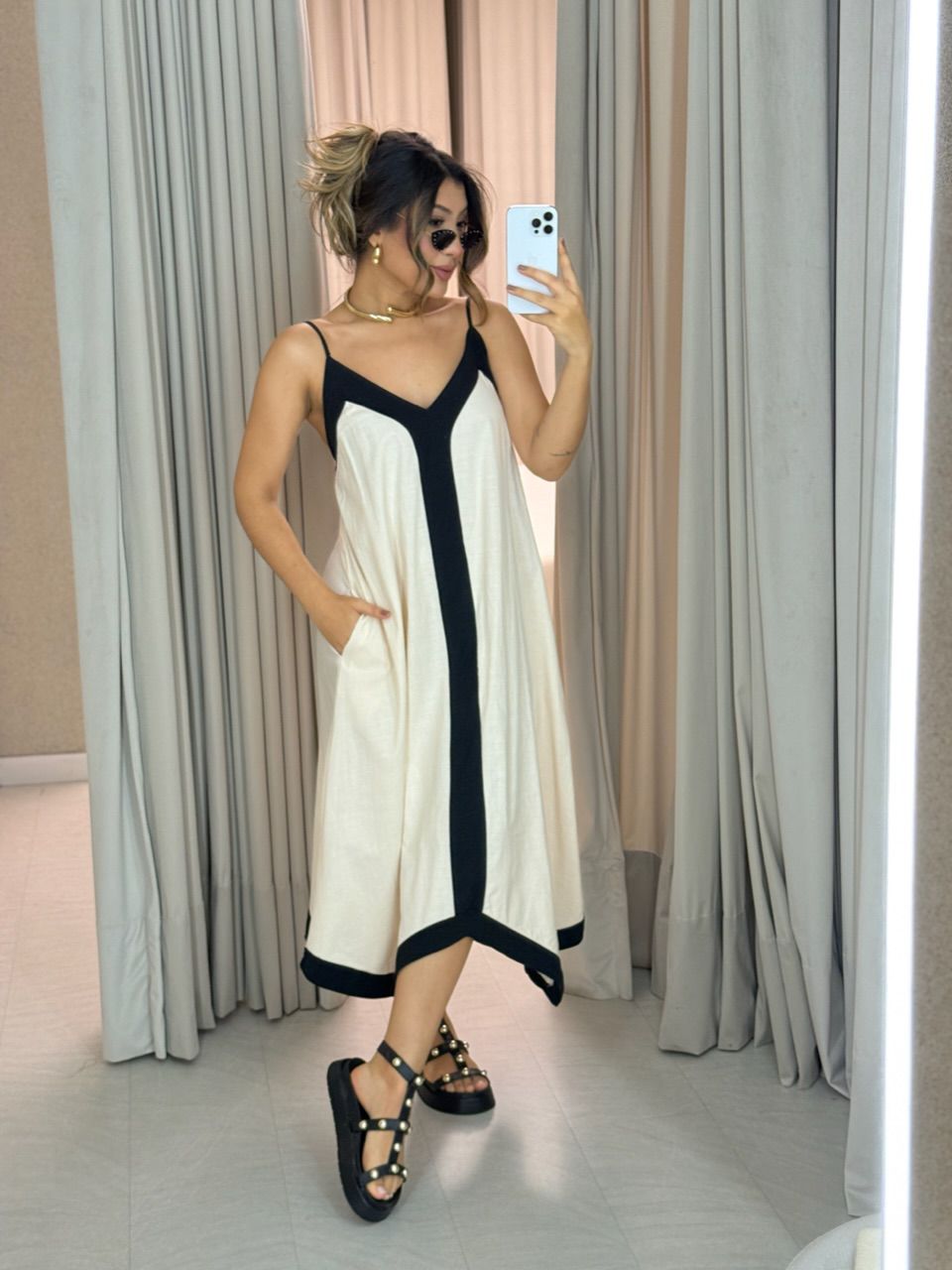 VESTIDO DALILA LINHO AREIA - 0066330110 - CAROLLA FERRARO