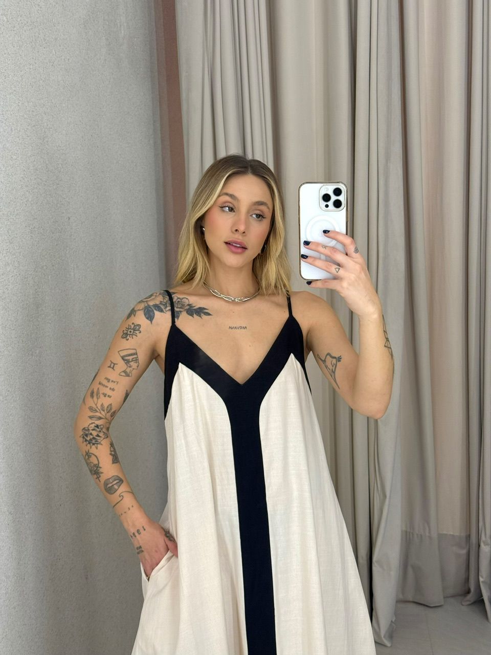 VESTIDO DALILA LINHO AREIA