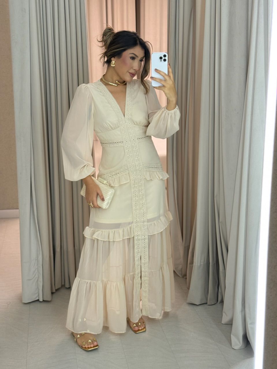 VESTIDO MAGALI LONGO AREIA