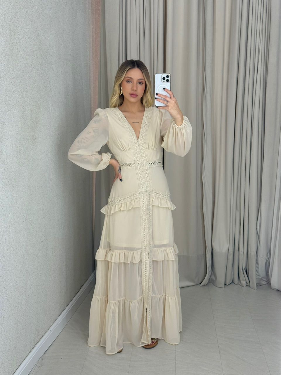 VESTIDO MAGALI LONGO AREIA