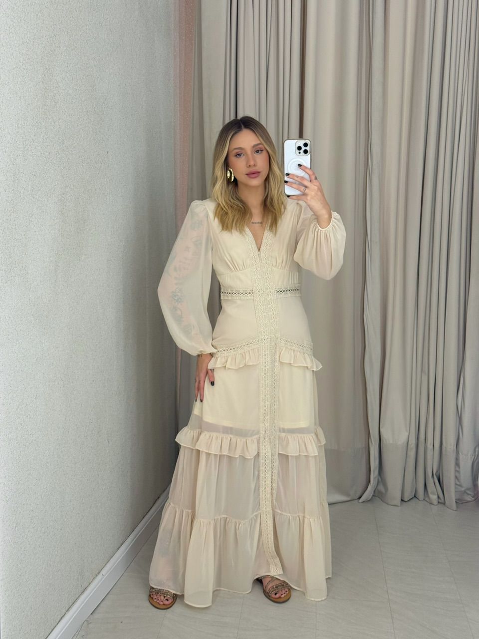 VESTIDO MAGALI LONGO AREIA