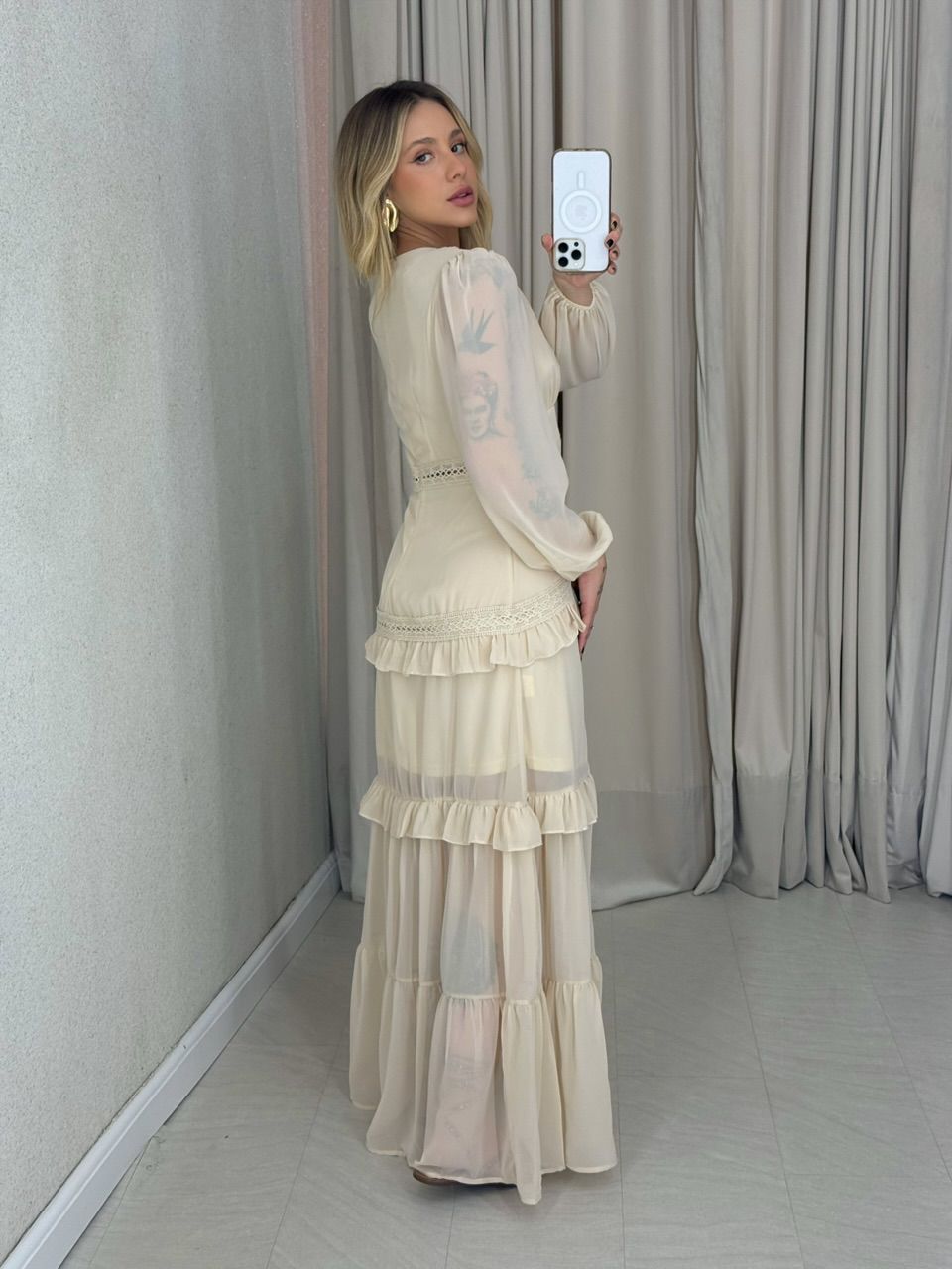 VESTIDO MAGALI LONGO AREIA